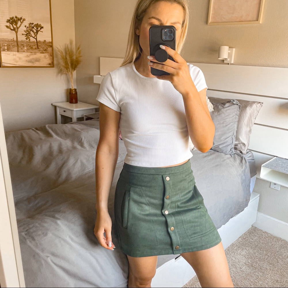 Faux Suede Emerald High Waist A-line Mini Skirt
